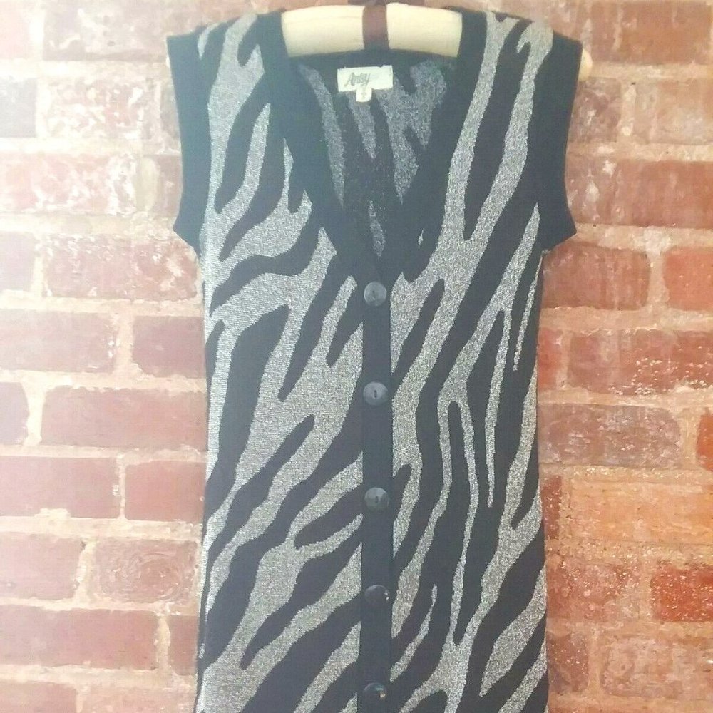 ARTSY Black & Silver Metallic Animal Print Sleeveless Cardigan Sweater Juniors S